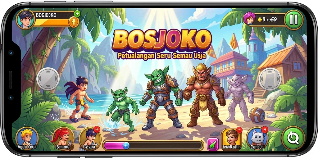 Tampilan gameplay menegangkan dalam <strong>BOSJOKO</strong> yang penuh warna.
