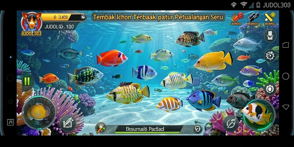 Tampilan gameplay seru dalam JUDOL303 dengan beragam ikan untuk ditangkap.