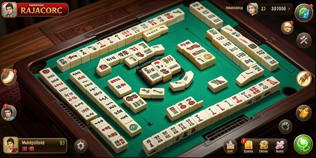 Tampilan gameplay Mahjong yang mendebarkan di RAJACORC.