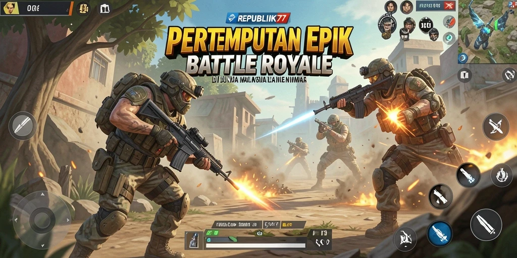 Screenshot gameplay REPUBLIK77 dengan aksi seru di arena Battle Royale.