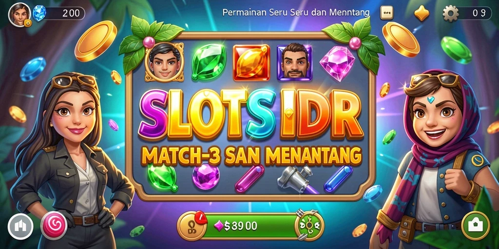 Tangkapan layar SLOTSIDR menampilkan gameplay seru Match-3 yang penuh warna.