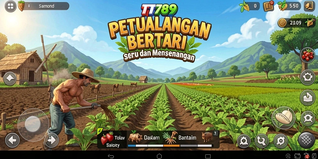 Tampilan gameplay TT789 yang menarik dengan berbagai tanaman dan ladang yang berkembang.